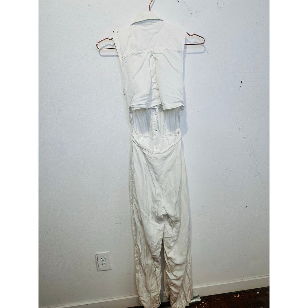 REISS Women's White Collared Front Button Belted Wide Leg Jumpsuit Size US 2 - Picture 9 of 14